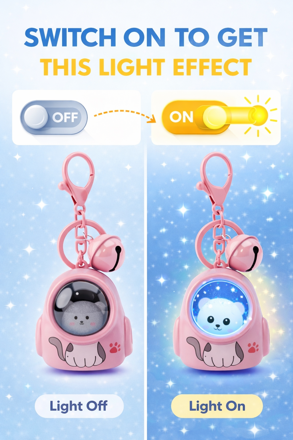 Mini Cat LED Backpack Keychain – Cute Glow Light Charm with Bell | Premium Kawaii Collectible